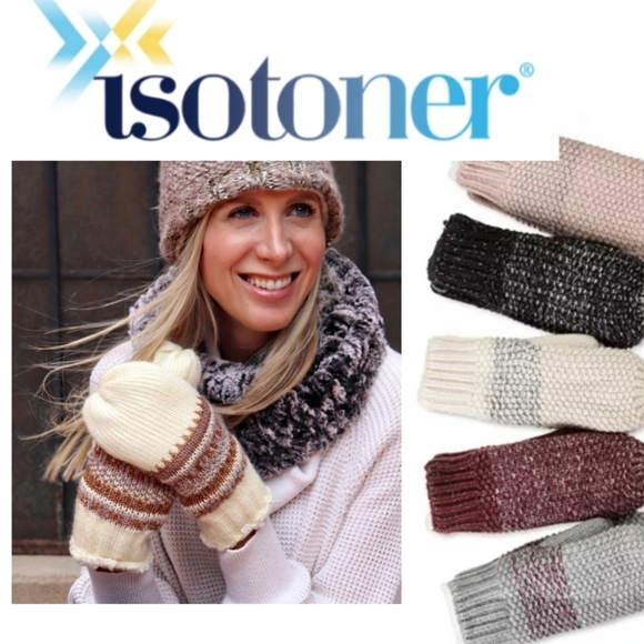 Isotoner SOFT🥰 Lurex Mittens - Knit/Genuine lthr - Picture 1 of 7